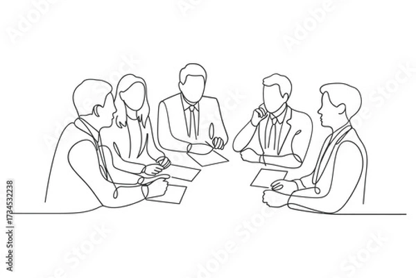 Fototapeta Business meeting discussion among colleagues in a simple line drawing