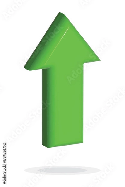 Fototapeta Growing business green glossy 3d arrow going up. Profit arow Vector illustration. Business concept, growing chart. Sales symbol icon with arrow moving up. Economic green shiny Arrow With Growing Trend
