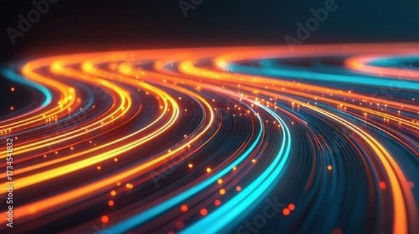 Fototapeta A vibrant blend of blue and orange light trails swirling in a dark background, creating a dynamic and energetic visual effect.