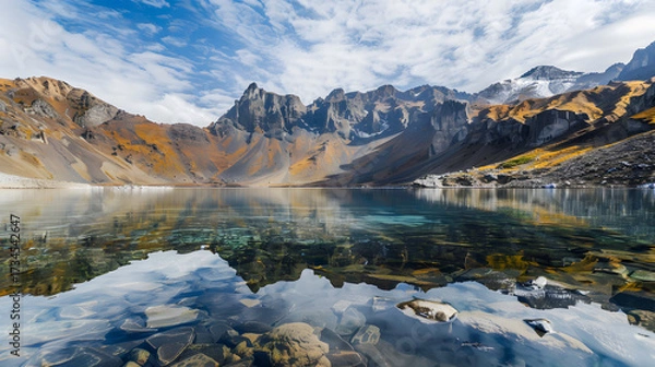 Obraz The Changbaishan Tianchi: A Majestic Volcanic Crater Lake on the China-North Korea Border in Jilin, China—Boasting Crystal-Clear Blue Water, Surrounded by Snow-Capped Peaks & Coniferous Forests, Ideal