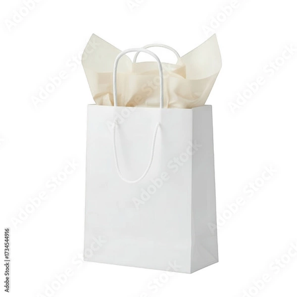 Obraz White paper shopping bag with tissue paper isolated on transparent background