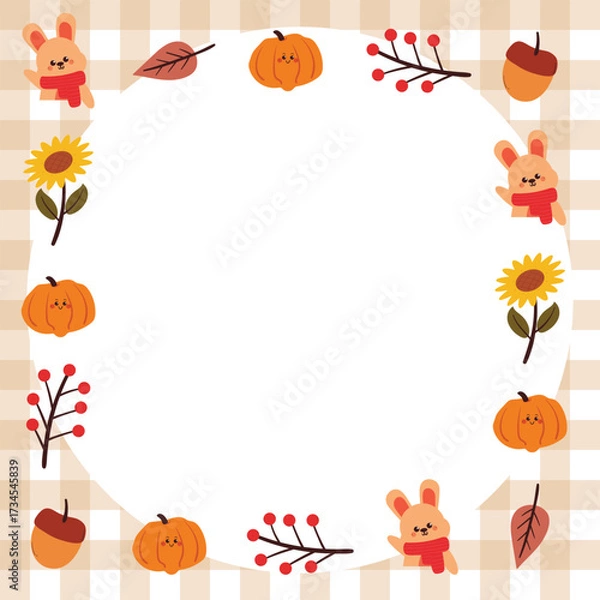 Fototapeta cute memo pad for school stuff with cartoon bunny and autumn element. cute note paper for journal and planner
