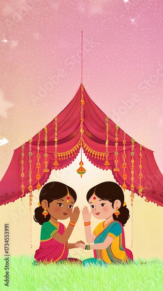 Fototapeta Happy Chhath Puja Template Celebration with Traditional Rituals and Offerings, for Social Media