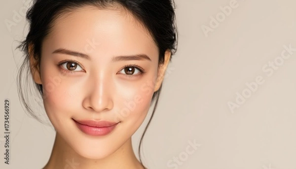 Fototapeta Asian Woman'S Face Transformed With Co2 Laser Treatment To Smooth Acne Scars, Showing How Laser Resolves Skin Issues.