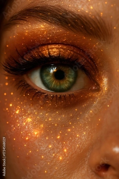 Obraz Woman's eye with sparkling gold glitter makeup, creating a glamorous fashion and beauty look, festive party style
