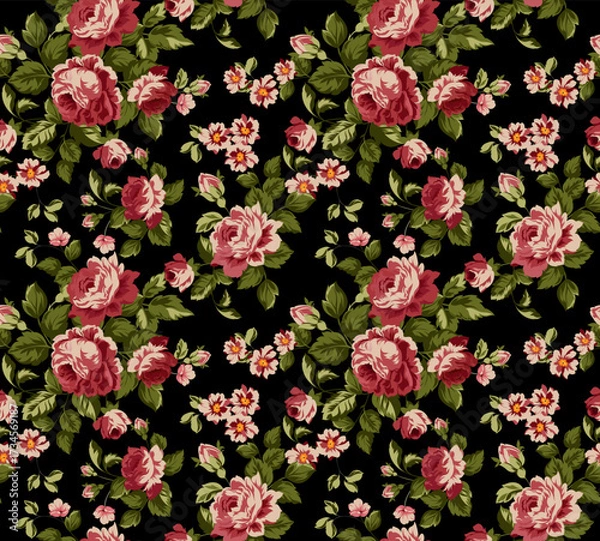 Fototapeta Seamless flower pattern. Hand draw rose bouquet pattern in vector