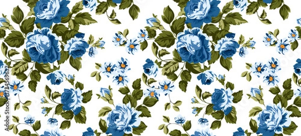 Fototapeta Seamless flower pattern. Hand draw rose bouquet pattern in vector