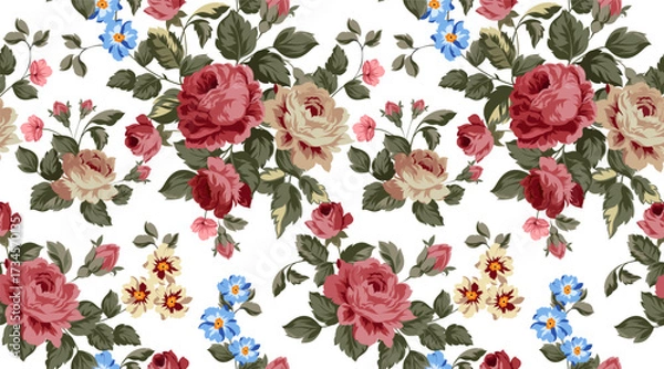 Fototapeta Hand draw rose pattern in vector. Seamless floral pattern design