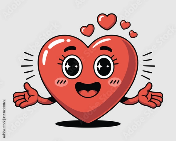 Obraz Cute happy heart character with open arms