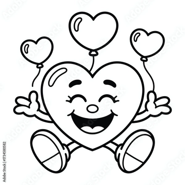 Obraz Happy heart character with balloons isolated on white background