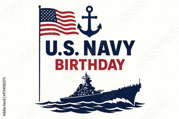 Fototapeta Patriotic U.S. Navy Birthday Greeting Card with Anchor Sign and Military Appreciation Day October 13 Generative AI