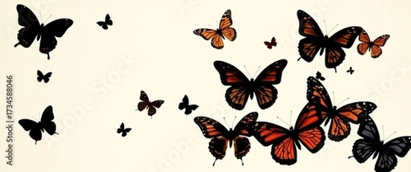 Fototapeta Intricate silhouettes of various butterfly species against a plain background,  colorful,  beauty
