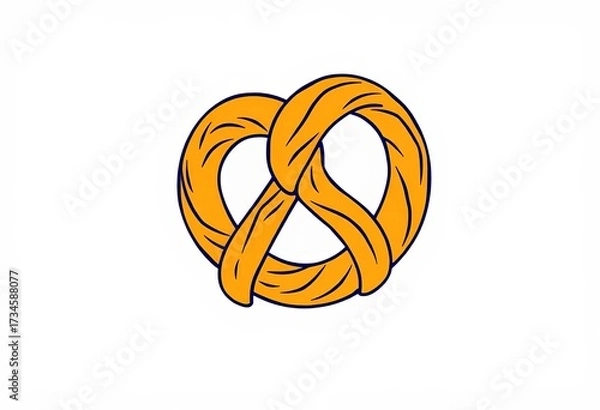 Fototapeta Simple line drawing of a pretzel, showcasing its twisted shape and knots, minimal, german food