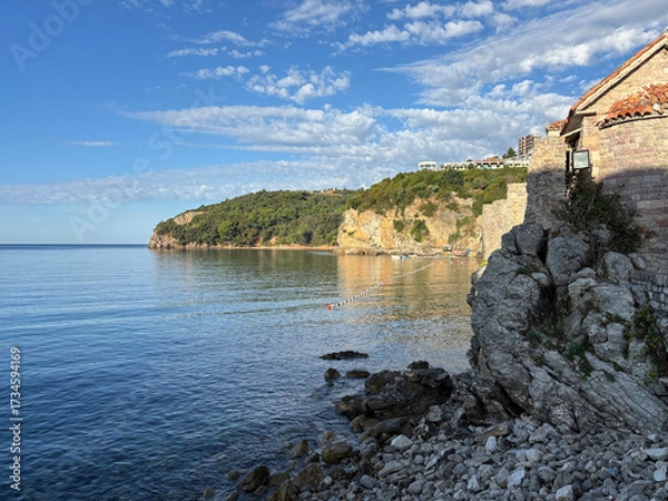 Fototapeta A view from the seaside of Budva, a tourist town in Montenegro.