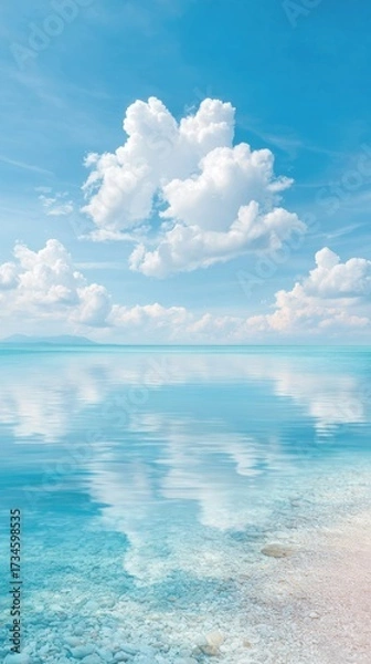 Obraz Clear turquoise sea with white clouds and reflections