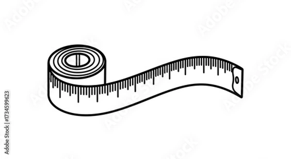 Obraz Illustration of a measuring tape, rolled up and partially extended.