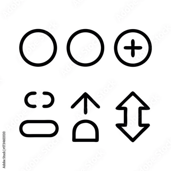 Fototapeta Collection of simple outline icons representing common digital actions and functions