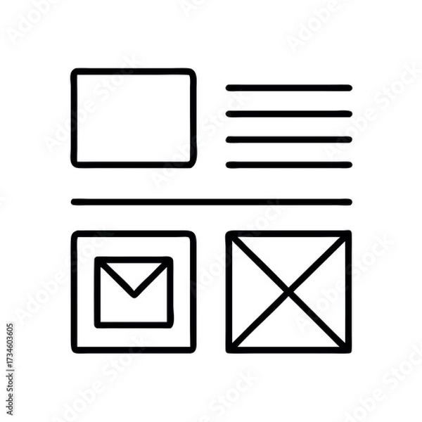 Fototapeta Minimalist icon set representing content layout and communication elements