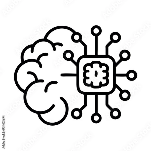 Fototapeta Stylized icon of a human brain merging with a microchip for artificial intelligence concepts