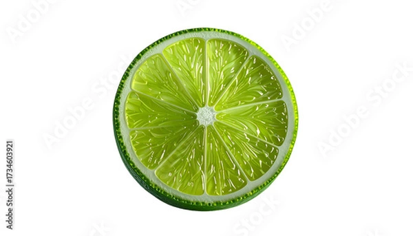 Fototapeta Close-up image of a vibrant, juicy lime slice on black