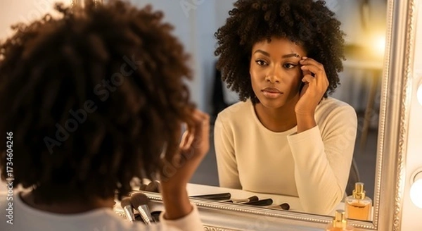 Fototapeta Happy Woman Working Remotely from Cozy Home Office, Typing on Laptop
