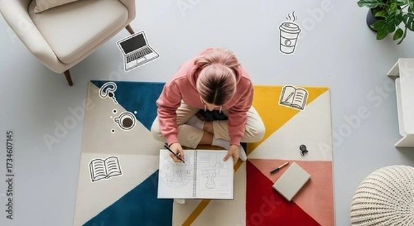 Fototapeta High Angle Drone Shot of a Vast Industrial Warehouse Complex at Sunset, Logistics Hub