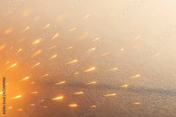 Fototapeta Flying Glowing Fire Sparks on Warm Gradient Background, Abstract Golden Light Effect for Explosion, Energy, Celebration, or Festive Design