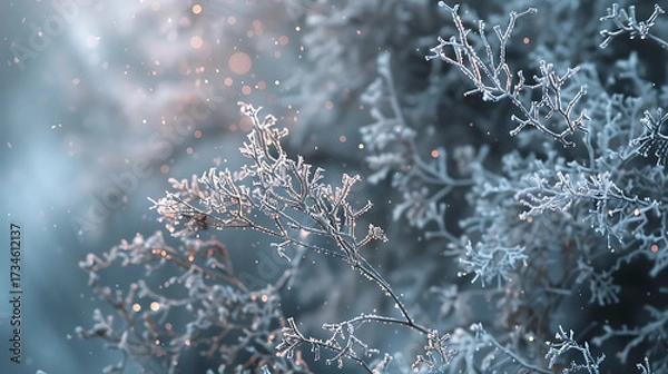 Fototapeta Golden Snowflakes, Frosted Pines, and Glowing Decorations Welcoming a Merry Christmas and a Joyful New Year. Happy new year