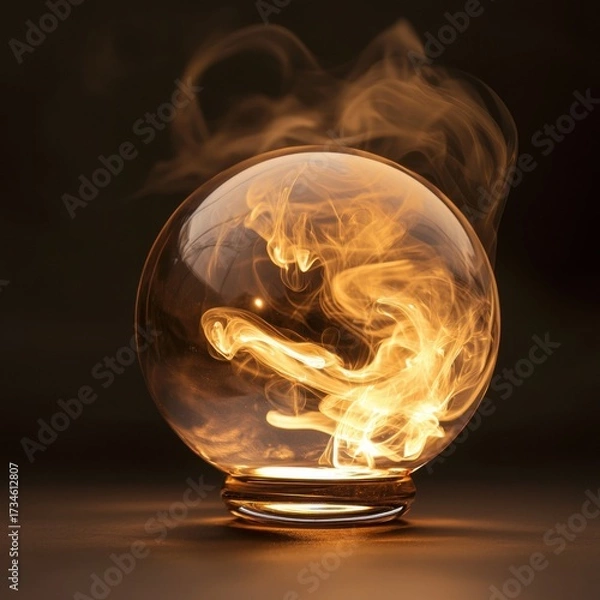 Obraz Glowing golden light swirling inside crystal sphere, ethereal smoke tendrils dancing against shadowy backdrop, evoking mystical, enigmatic mood