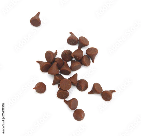 Obraz Close up pile of chocolate morsels on white background