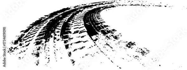 Obraz Vector black-and-white tire tracks and skid marks isolated white background. Tire trace track wheels texture and background, Auto tire tread grunge, Car wheel tyre tread track black tyre print, 