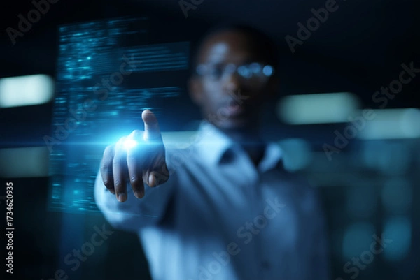 Fototapeta Professional Interacting with Virtual Technology Screen