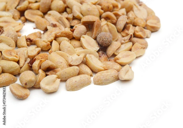 Obraz Dried peanuts in closeup on white