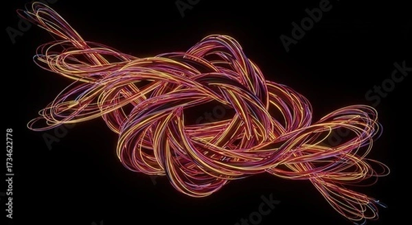 Fototapeta Luminous 3D Twisted Lines with Dynamic Movement 