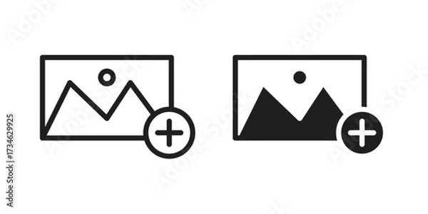 Fototapeta Add photos icons in line stroke outline art and clip art