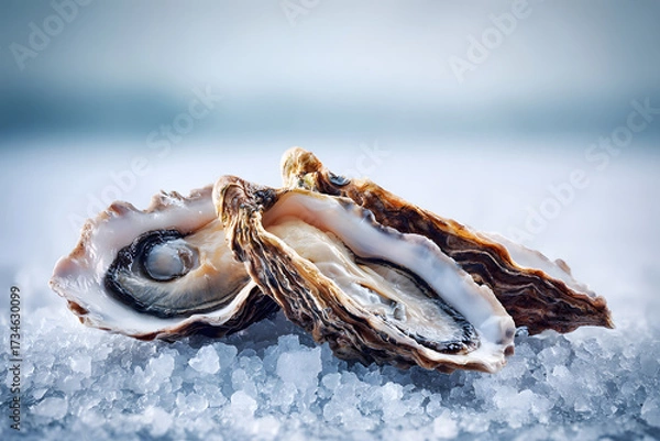 Obraz Fresh oysters on ice, ready to be enjoyed. A delicacy from the sea.