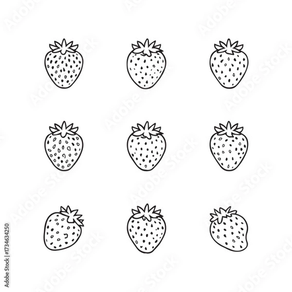 Fototapeta Flat Strawberry Vector Icon Set – Minimal Fruit Symbols for Web, App, and Food Design