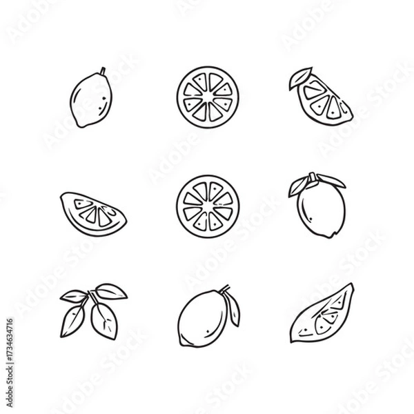 Fototapeta Flat Lemon Vector Icon Set – Minimal Citrus Fruit Symbols for Web, App, and Food Design