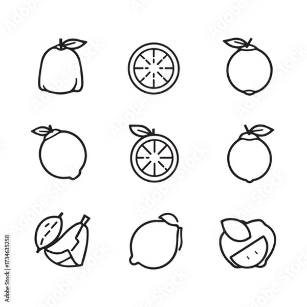 Obraz Flat Lemon Vector Icon Set – Minimal Citrus Fruit Symbols for Web, App, and Food Design