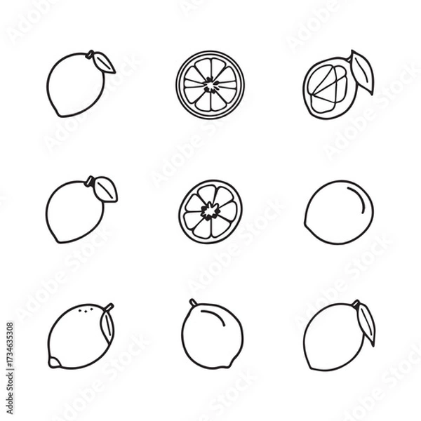 Fototapeta Flat Lemon Vector Icon Set – Minimal Citrus Fruit Symbols for Web, App, and Food Design