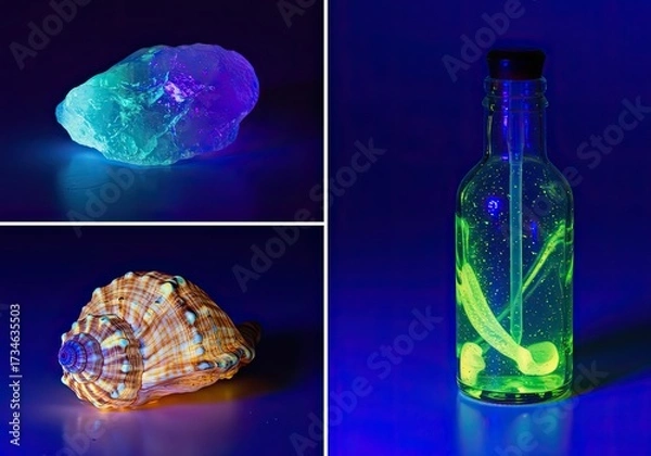 Fototapeta Objects glowing under UV light with a vibrant color isolated on a white background 