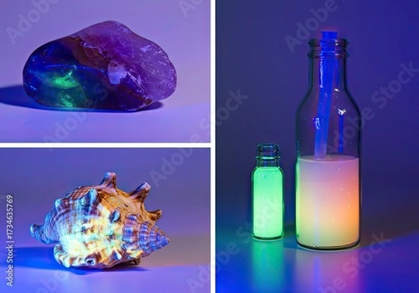 Fototapeta Objects glowing under UV light with a vibrant color isolated on a white background 