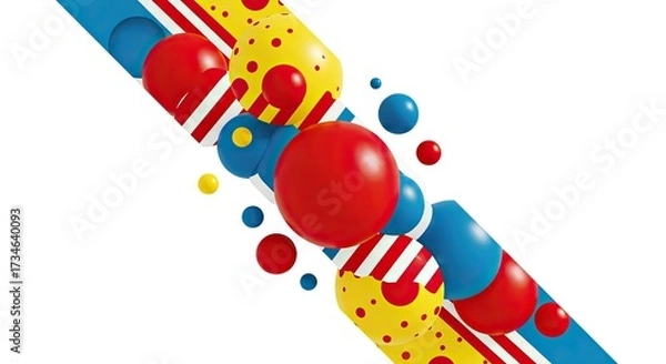 Fototapeta Playful geometric pattern oversized polka dots and stripes bright primary colors fun. 