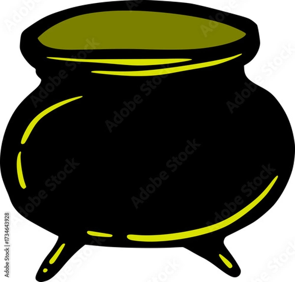 Fototapeta Halloween Cauldron, Cute Cartoon Graphic in Neon Green Yellow Colors. Isolated Vector Illustration for Sticker or Poster Design. Fun Party Label