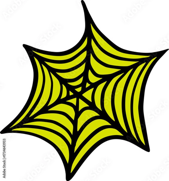 Fototapeta Halloween Spiderweb, Cute Cartoon Graphic in Neon Green Yellow Colors. Isolated Vector Illustration for Sticker or Poster Design