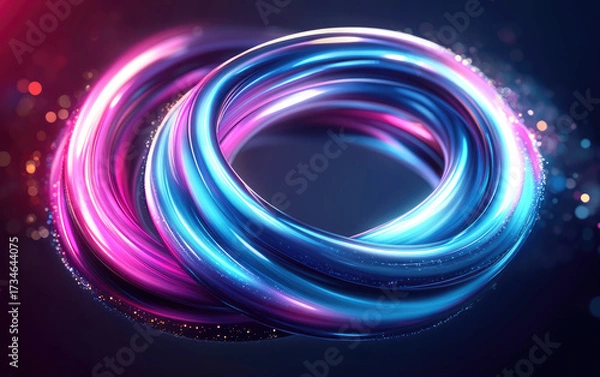 Fototapeta Vibrant abstract swirls of neon light intertwine, creating dynamic visual effect. glowing colors of blue and pink blend seamlessly, evoking sense of energy and movement
