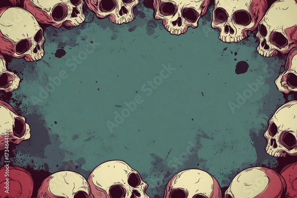 Fototapeta Skulls frame textured background, creating striking visual impact. design evokes sense of macabre, perfect for Halloween or gothic themes