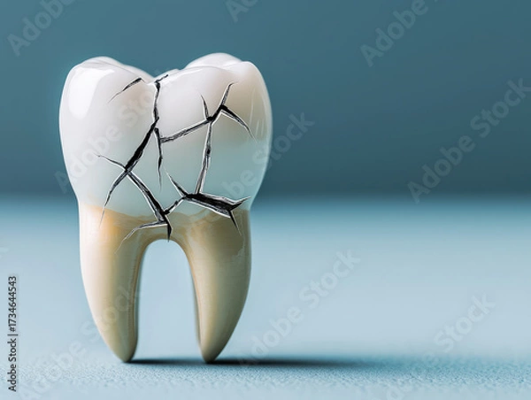 Fototapeta broken tooth with visible cracks, symbolizing dental issues and oral health concerns. image highlights importance of dental care and impact of tooth damage