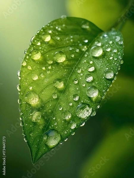 Obraz Dew drops on green leaf