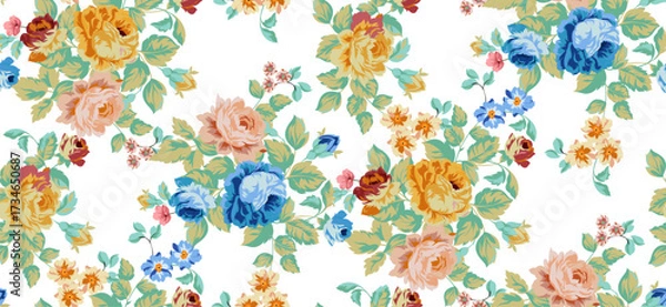 Fototapeta Hand draw rose pattern in vector. Seamless floral pattern design